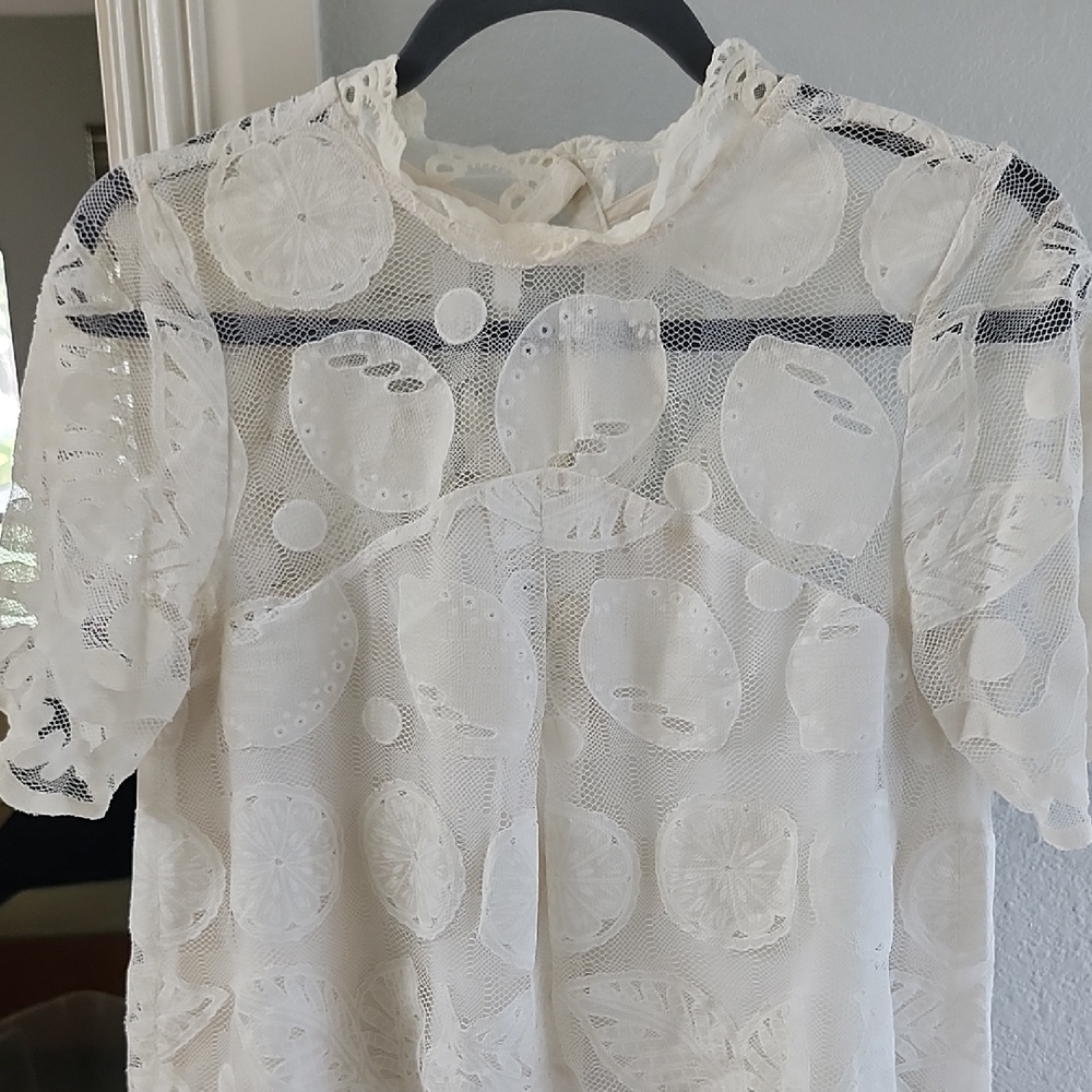 White Lace Short Sleeve Blouse